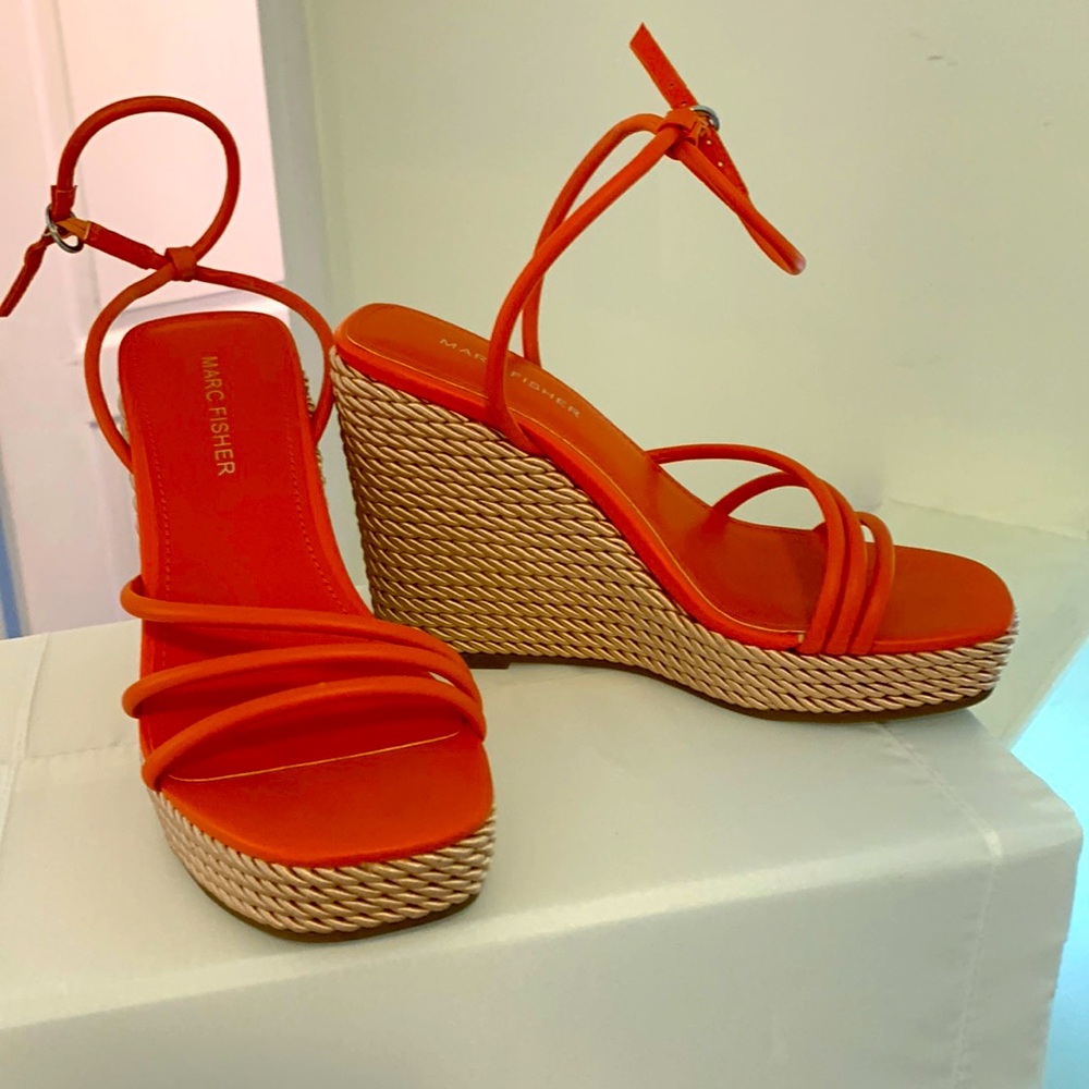 Orange wedge sandals